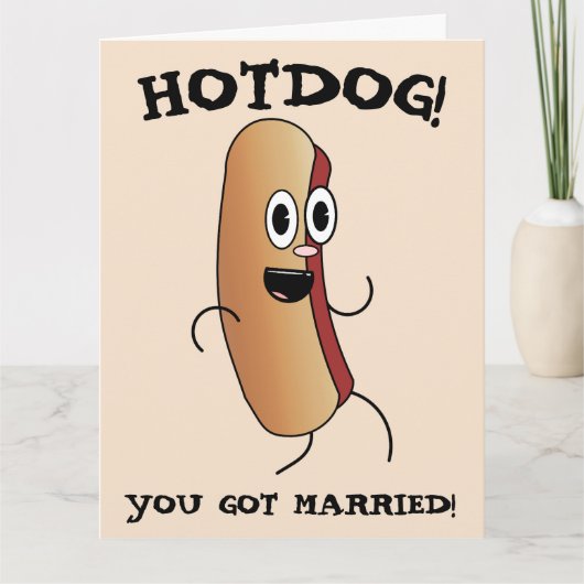 GRAPPIGE BRUILOFT HOTDOG GEFELICITEERD WENSKAART KAART (Voorkant)