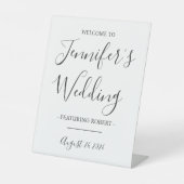 Grappige bruiloft receptie, bruid met bruidegom reclamebord met voetstuk (Voorkant)