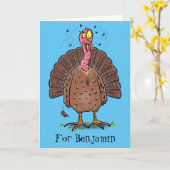 Grappige bruine boerderijkalkoen met vliegen carto kaart (Gele Bloem)