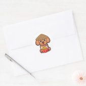 Grappige bruine hond eet noedels ronde sticker (Envelop)