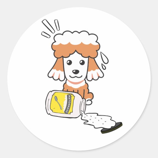 Grappige bruine hond gemorste mayonaise ronde sticker (Voorkant)