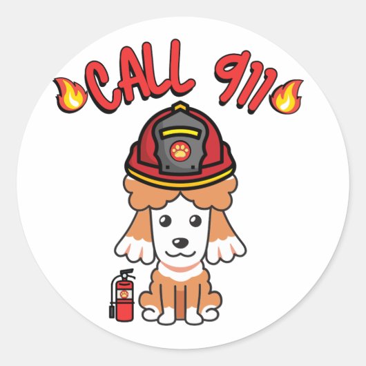 Grappige Bruine hond is een brandweerman Ronde Sticker (Voorkant)