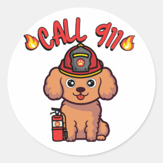 Grappige Bruine hond is een brandweerman Ronde Sticker