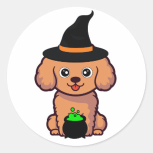 Grappige bruine hond is een heks ronde sticker