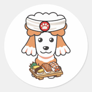 Grappige bruine hond is een sushi chef ronde sticker