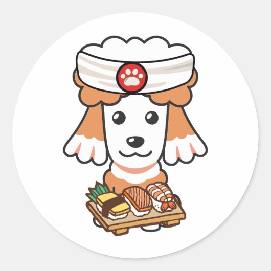 Grappige bruine hond is een sushi chef ronde sticker (Voorkant)