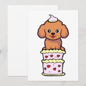 Grappige bruine hond springen uit een taart feestdagenkaart (Voorkant / Achterkant)