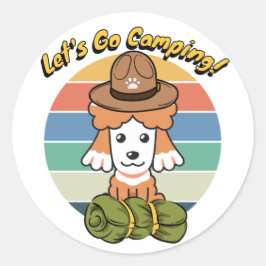 Grappige bruine hond wil gaan kamperen ronde sticker