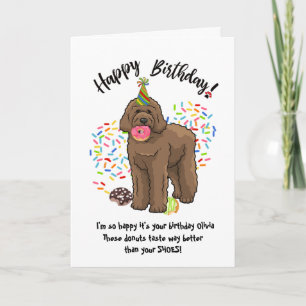 Grappige Bruine Labradoodle Verjaardag Kaart Donut