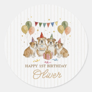 Grappige Bruine Waterverf Bulldogs Verjaardag Ronde Sticker
