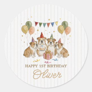 Grappige Bruine Waterverf Bulldogs Verjaardag Ronde Sticker