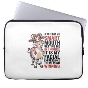 Grappige Brutaal Koe Slimme Mond Vintage Grafisch_ Laptop Sleeve
