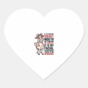 Grappige brutale koe slimme mond vintage grafisch_ hart sticker