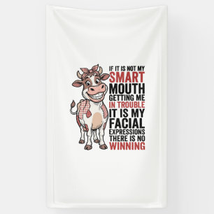 Grappige brutale koe slimme mond vintage grafisch_ spandoek