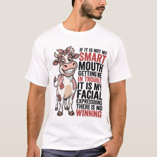 Grappige brutale koe slimme mond vintage grafisch_ t-shirt