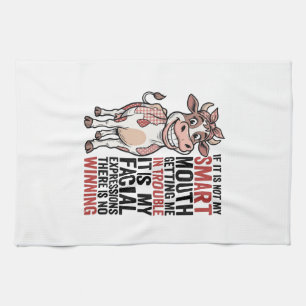 Grappige brutale koe slimme mond vintage grafisch_ theedoek