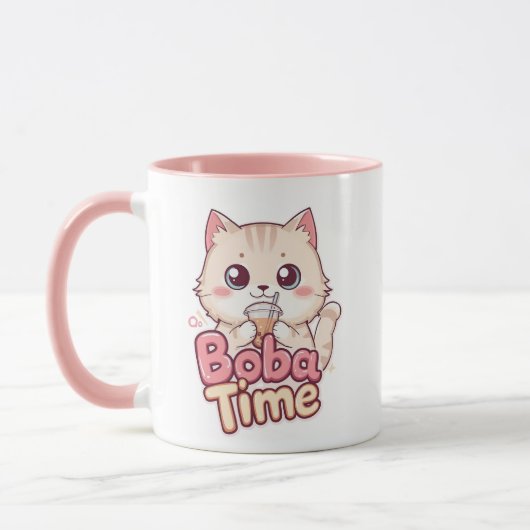 Grappige Bubble Tea Anime Kitten Art Mok (Links)