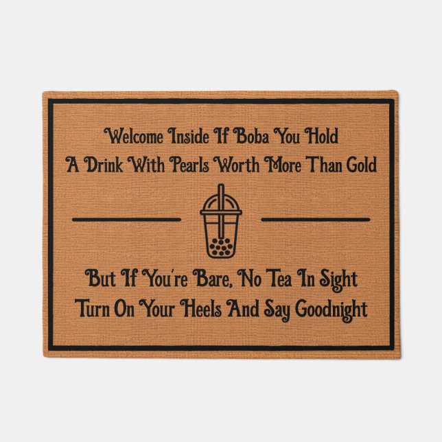 Grappige Bubble Tea Humor Rustieke Minimalistische Deurmat (Voorkant)