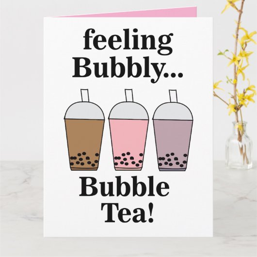 Grappige Bubble Tea Kaart (Gele Bloem)
