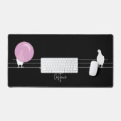Grappige Bubblegum Vogels op een Draad Zwart Bureaumat (Keyboard & Muis)