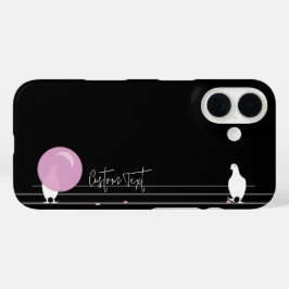 Grappige Bubblegum Vogels op een Draad Zwart iPhone 16 Hoesje