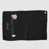 Grappige Bubblegum Vogels op een Draad Zwart Golfhanddoek (Horizontaal)