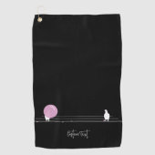 Grappige Bubblegum Vogels op een Draad Zwart Golfhanddoek (Voorkant)