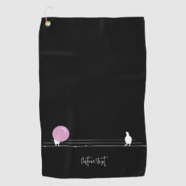 Grappige Bubblegum Vogels op een Draad Zwart Golfhanddoek