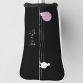 Grappige Bubblegum Vogels op een Draad Zwart Golfheadcover (Draai 90)