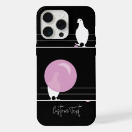 Grappige Bubblegum Vogels op een Draad Zwart iPhone 16 Hoesje