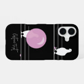 Grappige Bubblegum Vogels op een Draad Zwart iPhone 16 Hoesje (Achterkant horizontaal)