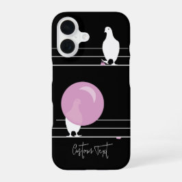 Grappige Bubblegum Vogels op een Draad Zwart iPhone 16 Hoesje