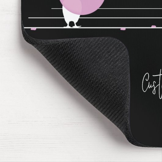 Grappige Bubblegum Vogels op een Draad Zwart Muismat (Hoek)