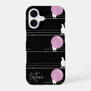 Grappige Bubblegum Vogels op een Draadpatroon met  iPhone 16 Hoesje