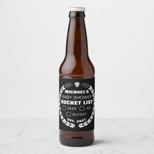 Grappige Bucket List Sticker, Baby shower Bier Etiket (Voorkant)