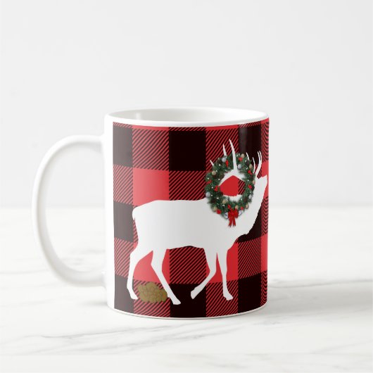 Grappige Buffalo Plaid Elk Pooh en Silhouette Kran Koffiemok (Links)