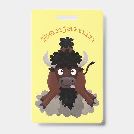 Grappige buffel bizon cartoon illustratie badge (Voorzijde)