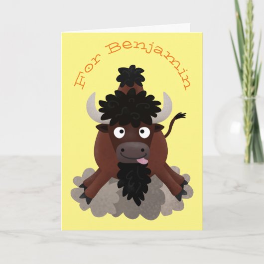 Grappige buffel bizon cartoon illustratie kaart (Voorkant)