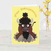 Grappige buffel bizon cartoon illustratie kaart (Gele Bloem)