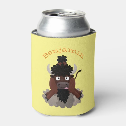 Grappige buffel bizon cartoonillustratie blikjeskoeler (Blikje Voorkant)