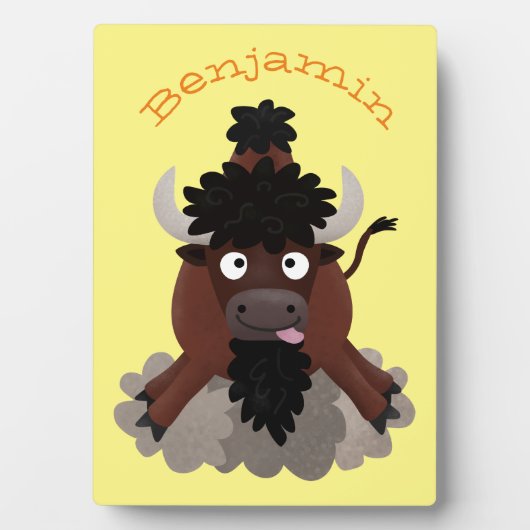 Grappige buffel bizon cartoonillustratie fotoplaat (voorkant)