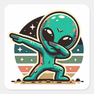 Grappige buitenaardse alien dabbing vierkante sticker