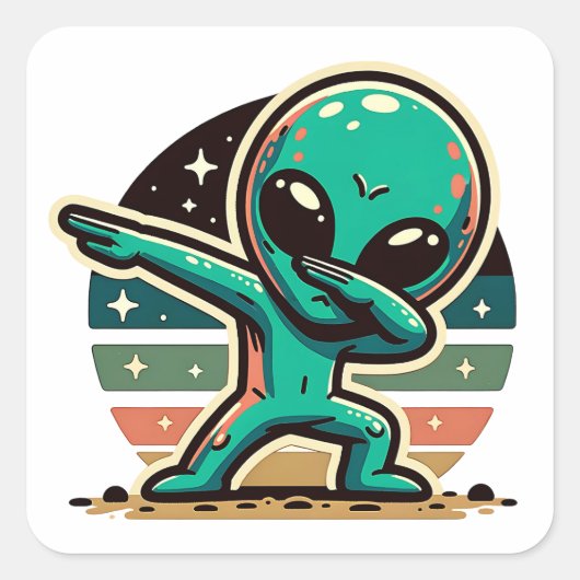 Grappige buitenaardse alien dabbing vierkante sticker (Voorkant)