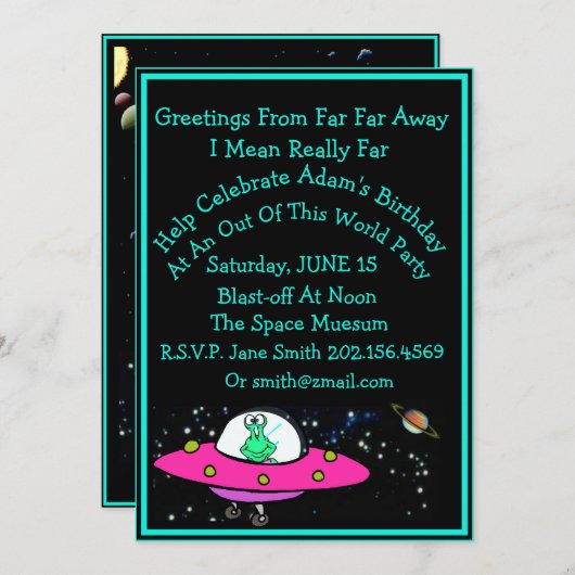 Grappige buitenaardse en ruimteschip verjaardagsui kaart (Voorkant / Achterkant)