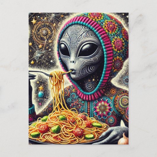 Grappige buitenaardse eten spaghetti briefkaart (Voorkant)