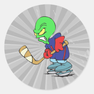 grappige buitenaardse ijshockeyspeler ronde sticker