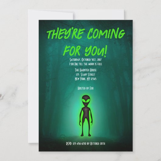 Grappige buitenaardse ontvoering feestuitnodiging kaart (Achterkant)