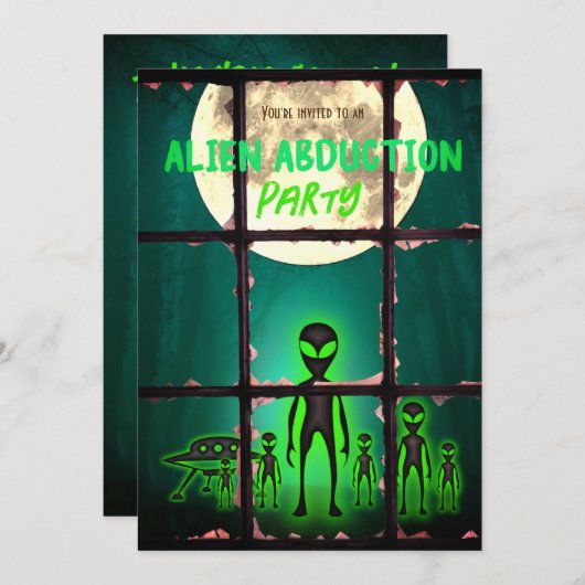 Grappige buitenaardse ontvoering feestuitnodiging kaart (Voorkant / Achterkant)