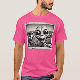 Grappige buitenaardse selfie met Koeien UFO Sci-Fi T-shirt