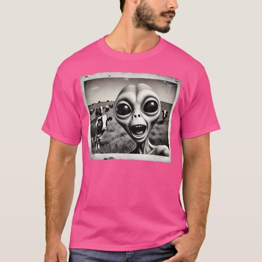 Grappige buitenaardse selfie met Koeien UFO Sci-Fi T-shirt (Voorkant)